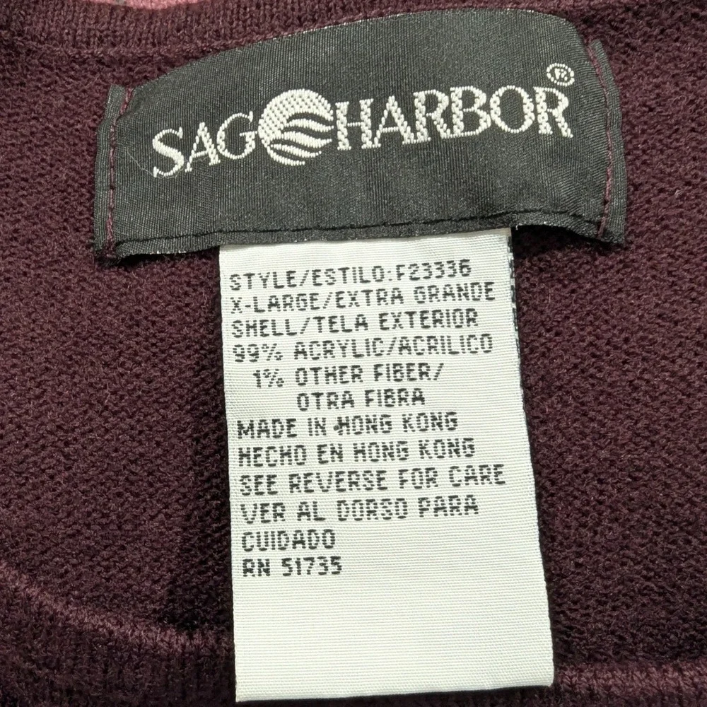 Sag Harbor Womens XL Burgundy Pink Fair‎ Isle 2 Piece Cardigan Shell Sweater Set